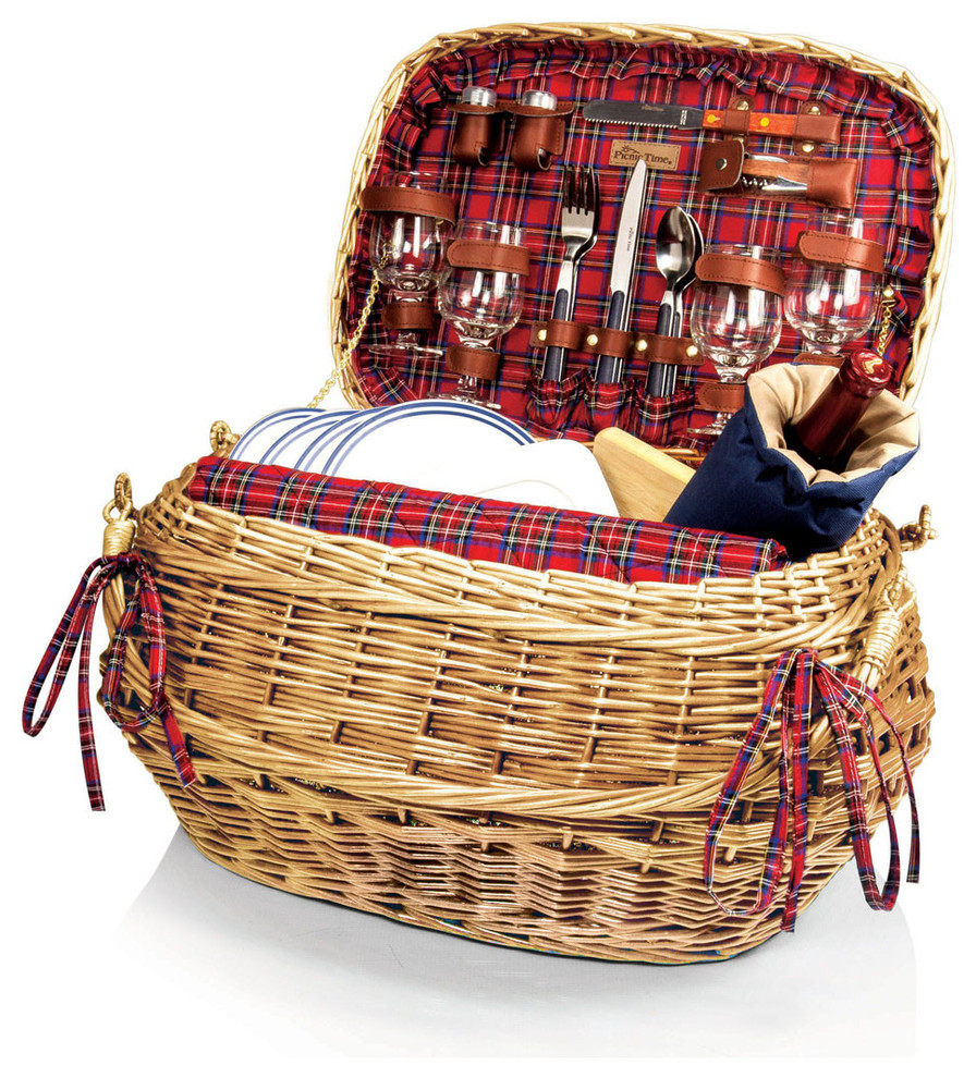 Picnic Time Highlander Willow Basket Deluxe Service, Charleston Collection