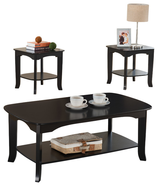 Espresso Wood Coffee Table and 2End Tables Set Transitional Coffee