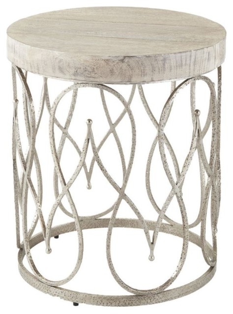 Textured Silver Scroll Fretwork Accent Table Moroccan Swirl Metal Wood Cage Drum Textured Silver Scroll Fretwork Accent Table Moroccan Swirl Metal Wood Cage Drum
