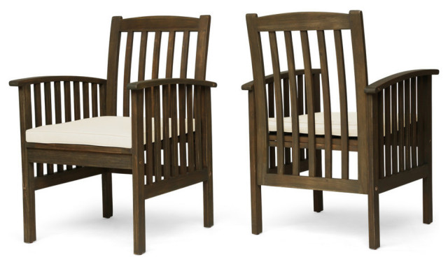 GDF Studio Phoenix Outdoor Acacia Wood Dining Chairs With Cushions, Set of 2, Gray Finish/Cream