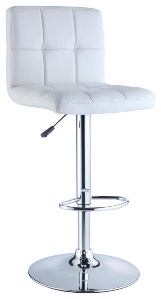 White Quilted Faux Leather & Chrome Adjustable Height Bar Stool Contemporary Bar Stools And