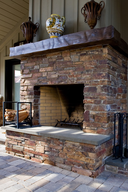 Outdoor Masonry Fireplace Traditional Landscape San