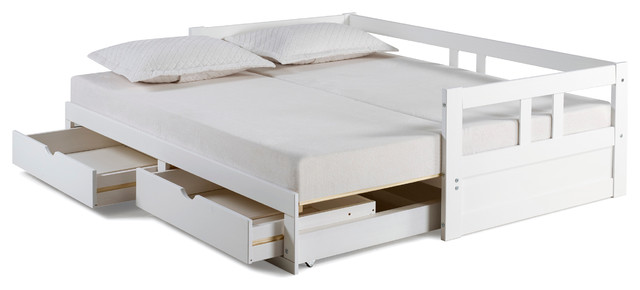 white twin bed with trundle and storage