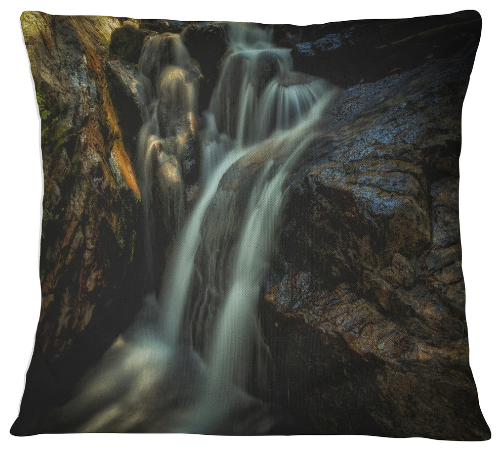 Slow Motion Waterfall in Summer Landscape Printed Throw Pillow, 16"x16"