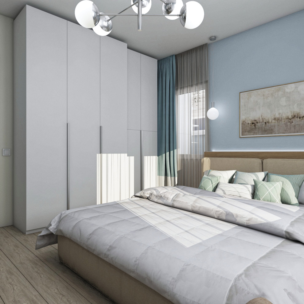 Дизайн современной однокомнатной квартиры в морских оттенках