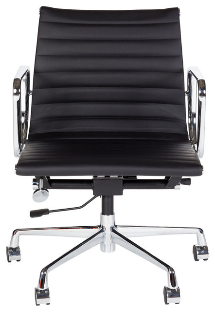 Midcentury Modern Aluminum Group Office Chair, Black, Management, Low-Back