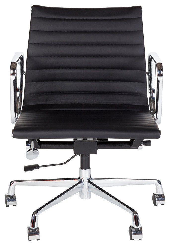 Midcentury Modern Aluminum Group Office Chair, Black, Management, Low-Back