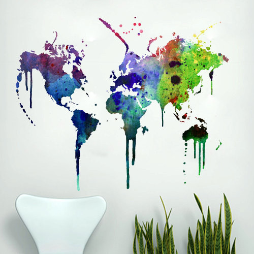 Watercolor World Map Wall Decal by Decal Sticker