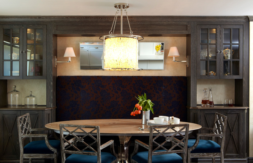 Transitional dining room photo in New York with beige walls