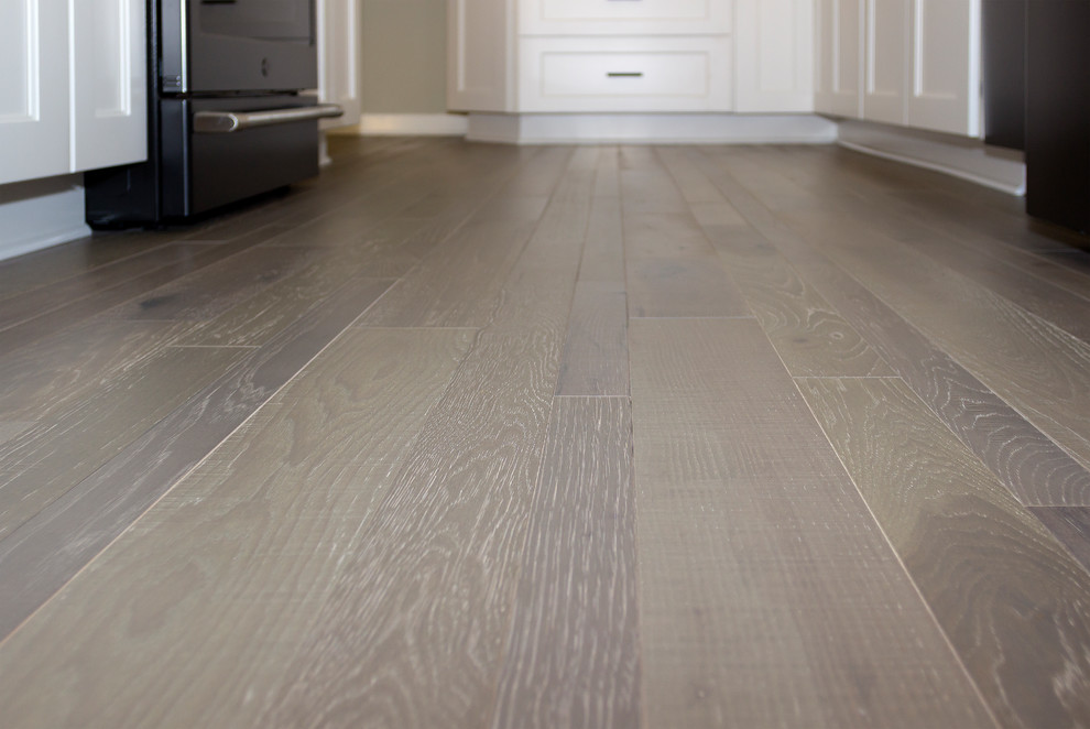 Kitchen - transitional brown floor kitchen idea