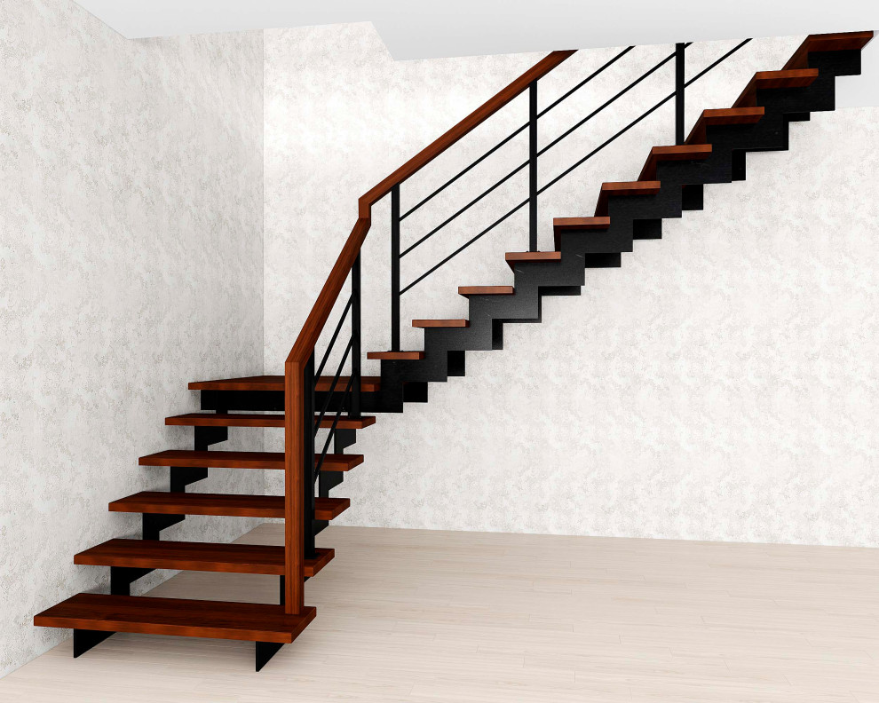 Металлический каркас лазерной резки+ступени из ясен с металлическим ограждением