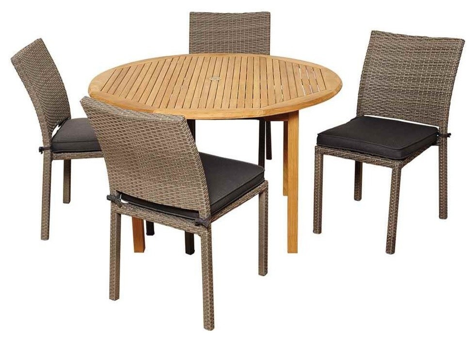 Anthony 5 Piece Teak And Wicker Round Patio Dining Set With Grey Cushions Tropical Outdoor Sets By Homesquare - Gray Teak Patio Dining Chairs Anthony 5 Piece Teak And Wicker Round Patio Dining Set With Grey Cushions Tropical Outdoor Sets By Homesquare - Gray Teak Patio Dining Chairs