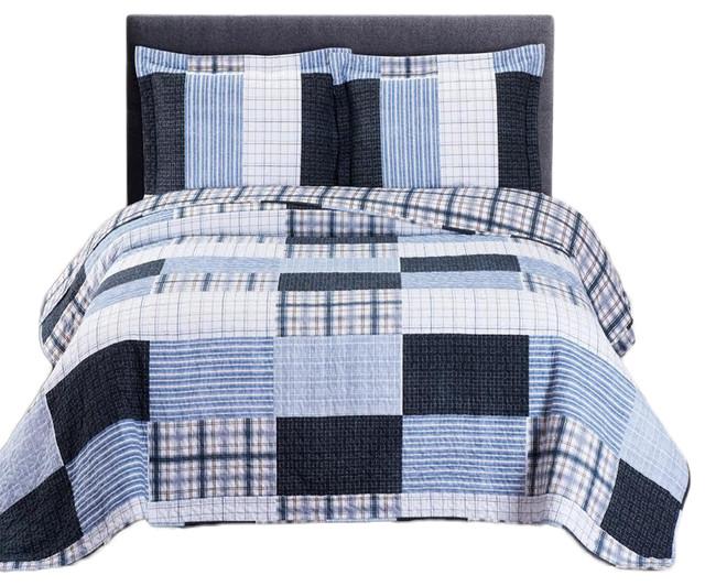 Zoe Oversized Printed Patchwork Quilted Coverlet Set, Twin/Twin XL