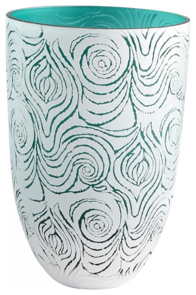 Large Destin Vase, White And Green, Glass, 11.5"H (08804 M9HWT)