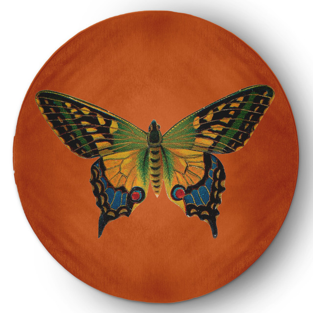 Colorful Swallowtail Butterfly Novelty Chenille Rug, Perfect Orange, 5' Round