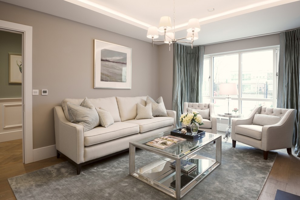 Design ideas for a transitional living room in Dublin.