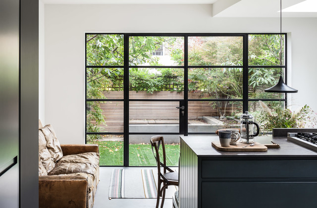Large format steel double doors and screen victorian-kitchen