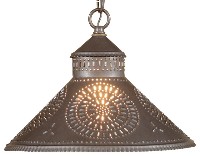 Decorative Punched Tin Round Flush Mount Ceiling Light in Country Tin Chisel 