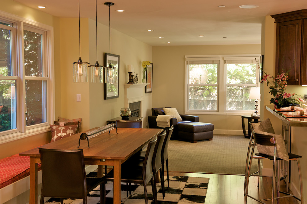 Photo of a contemporary open plan dining in San Francisco with beige walls.