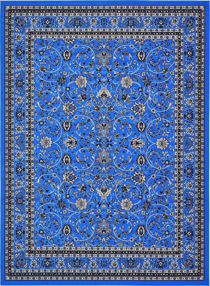Traditional Zayandeh 9'10"x13' Rectangle Sapphire Area Rug