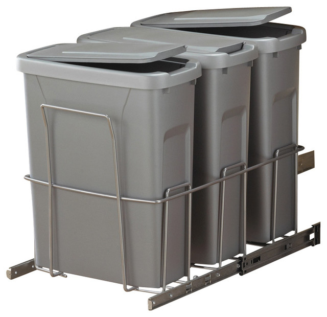 SlideOut Waste & Recycling Bin/Lidded in Frosted Nickel Contemporary