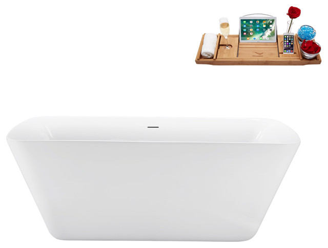 59" Streamline N3700GLD Soaking Freestanding Tub and Tray With Internal Drain