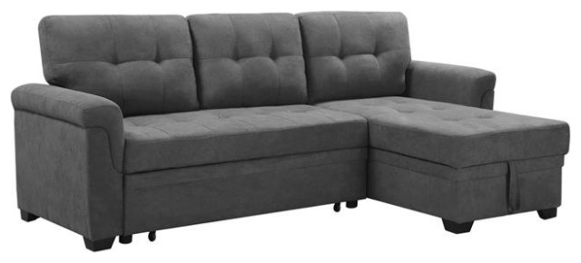  Lucca Gray Fabric Reversible Sectional Sleeper Sofa Chaise 
