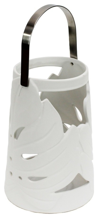 Sagebrook Home Ceramic Leaf Lantern, White