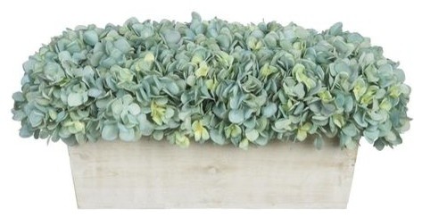 Artificial Teal Hydrangea In White Washed Wood Ledge Contemporary Artificial Flower Arrangements By House Of Silk Flowers Inc Houzz