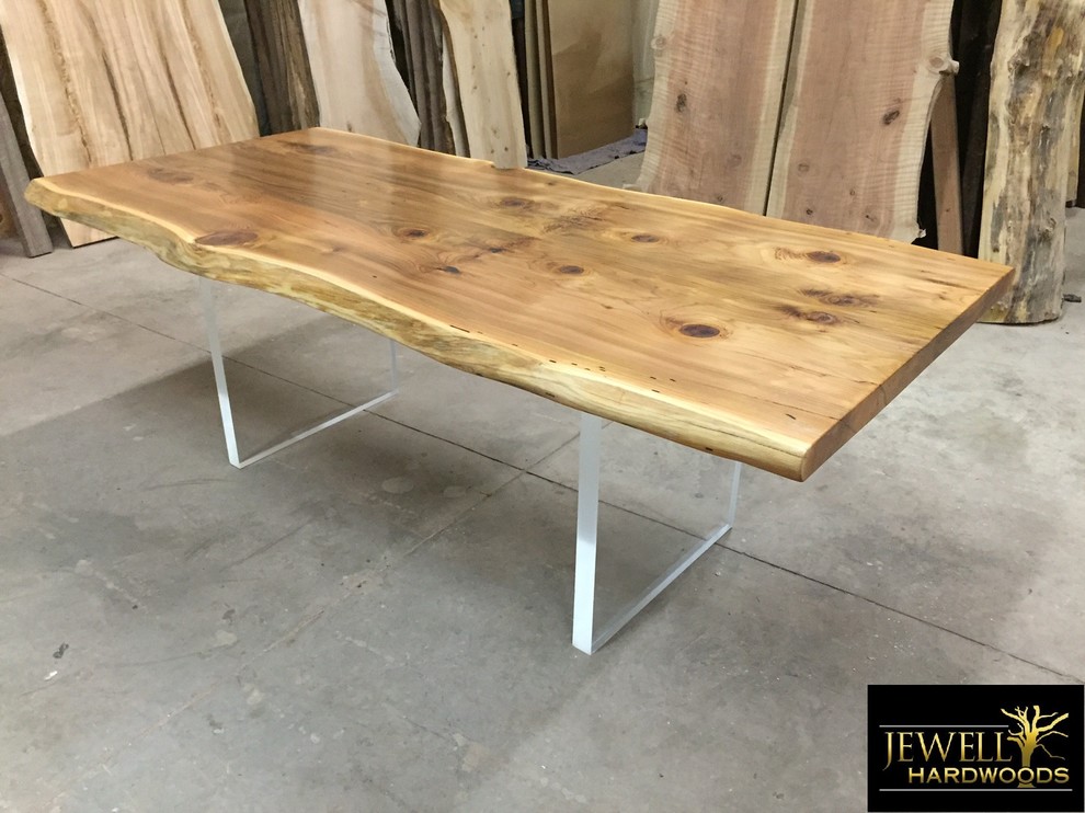 Live Edge Cedar Dining Table with PlexiGlass Base & Matching Waterfall