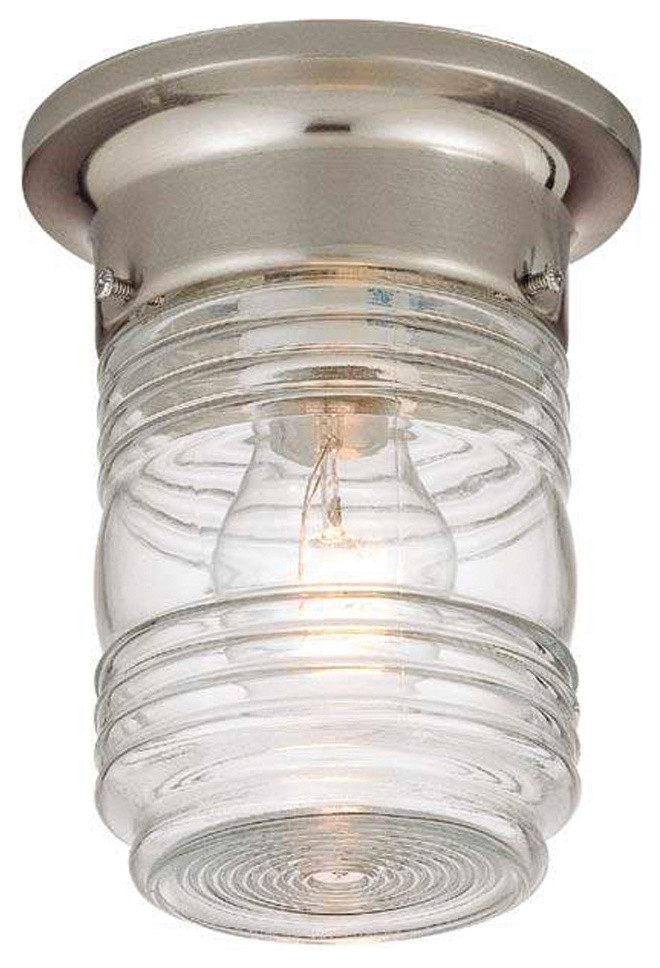 Hardware House Outdoor Jelly Jar Wall Fixture, White, Satin Nickel, 4.75"x6"