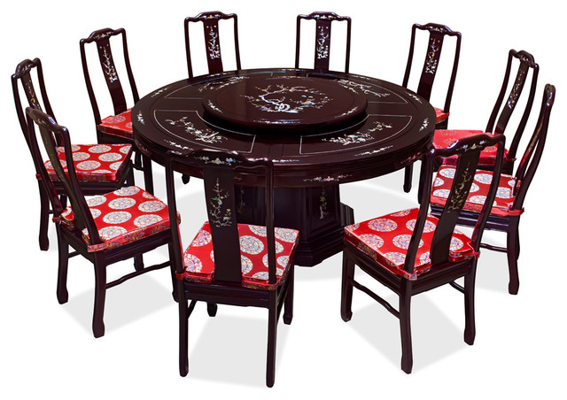 66 In Rosewood Pearl Inlay Design Round Dining Table With 10 Chairs Asian Dining Sets By China Furniture And Arts