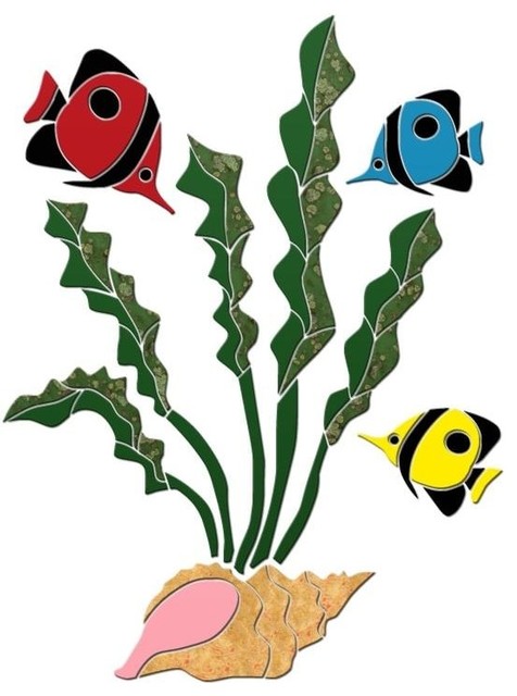 Tall Seaweed & Tropical Fish Ceramic Swimming Pool Mosaic 24"x18"