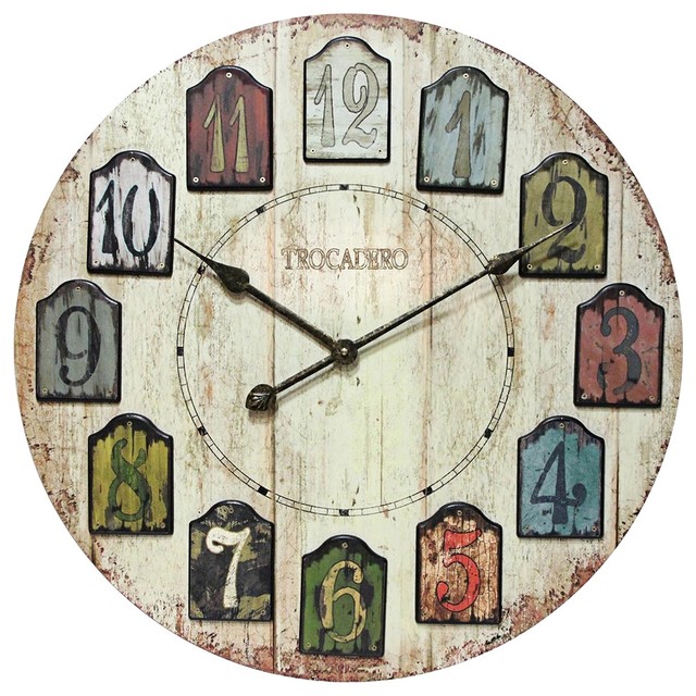 Country - Cottage Weathered Plank 23 3/4&quot; Round Wall Clock