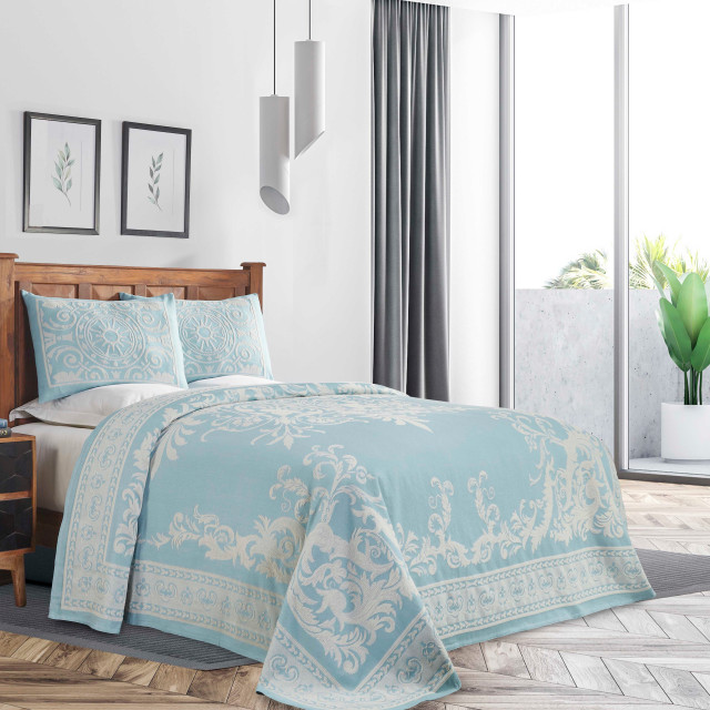 Adalie Ultra Soft Cotton Blend Oversized Bedspread, Aqua, King