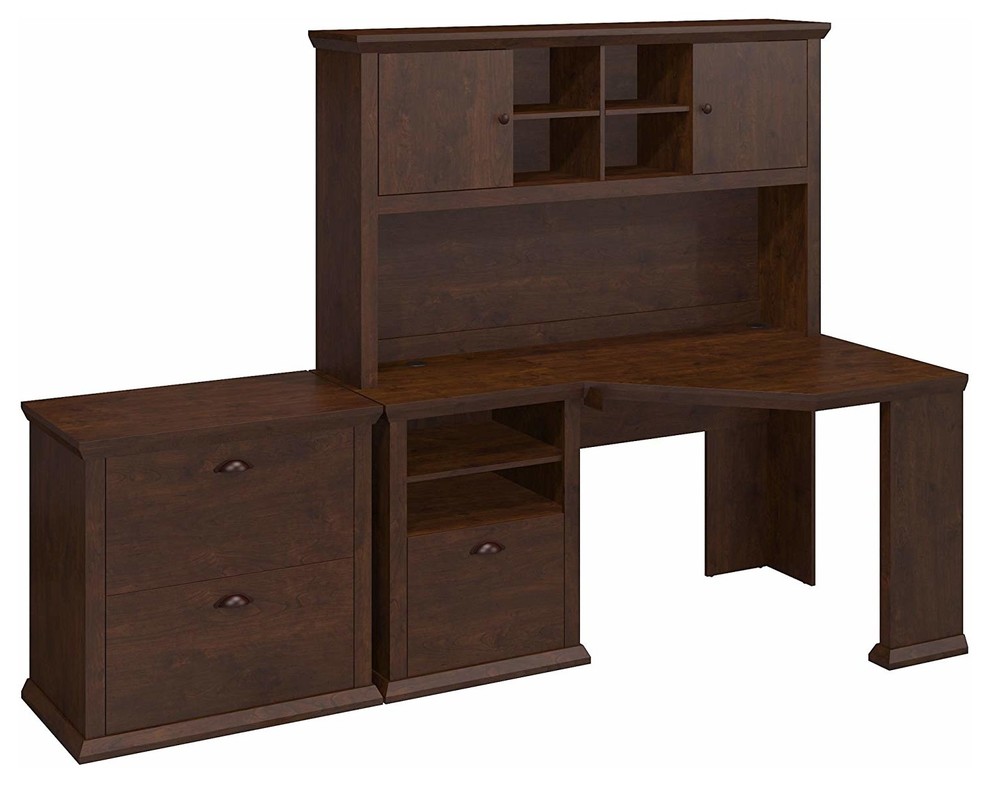 Corner Desk Hutch And Lateral File Cabinet Composite Wood