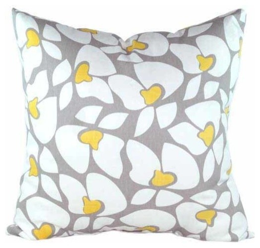 Helen Storm Floral Pillow, Yellow and Gray