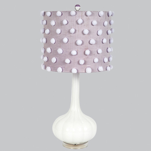 Squash Base White Opaque One Light Table Lamp with Lavender Drum Shade