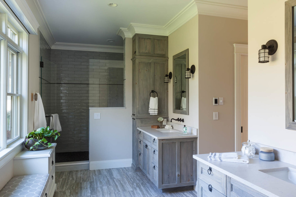 This is an example of a transitional bathroom in Portland Maine.