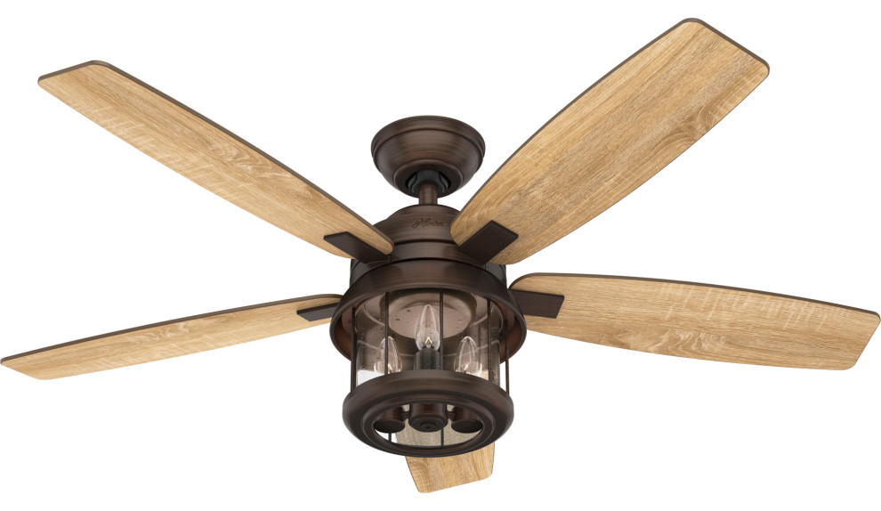Hunter 52" Coral Bay Weathered Copper Damp Rated Ceiling Fan With LED Light Kit