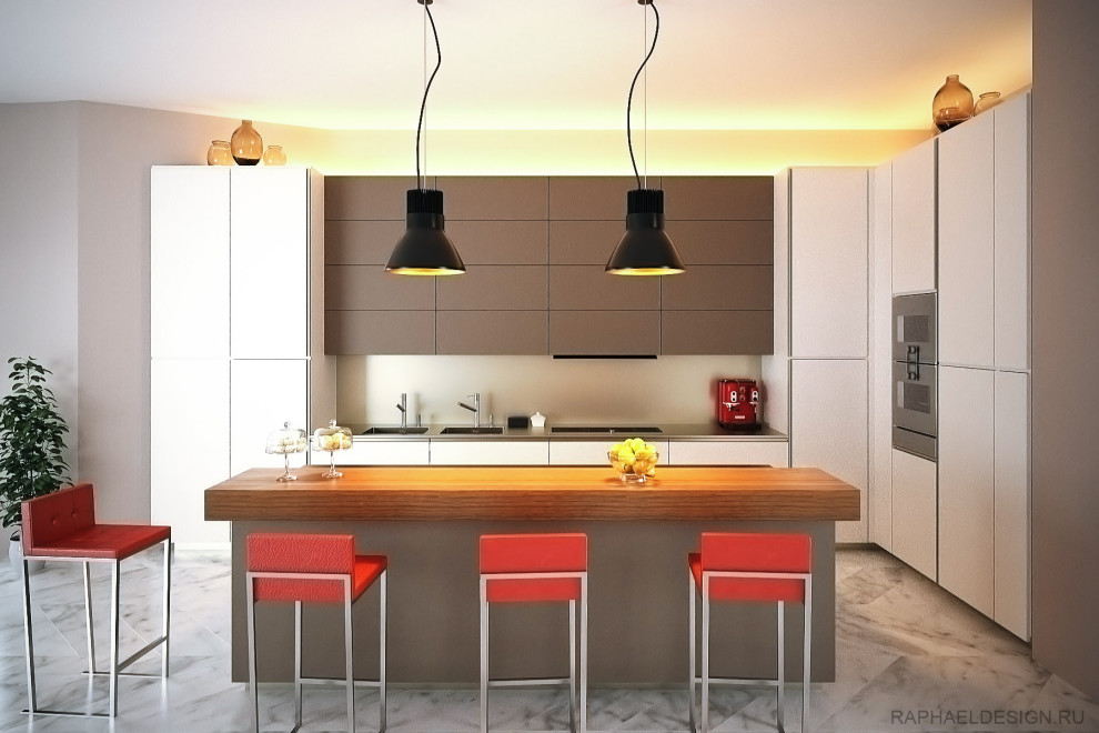 Дизайн интерьера кухни, барной стойки и гардероба в квартире на Большой кон.