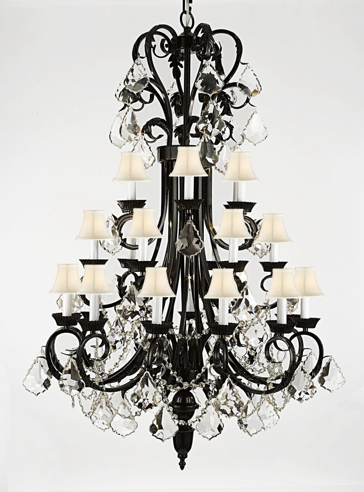 Foyer / Entryway Wrought Iron Chandelier 50" Inches Tall With Crystal And With W