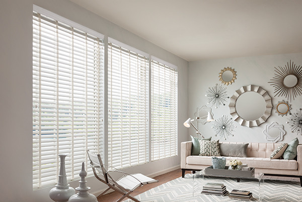 white wooden blinds living room