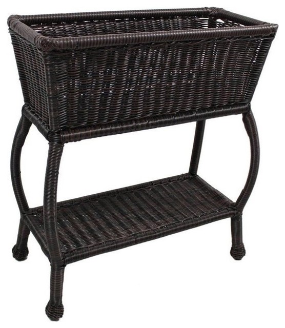 Maui Resin Wicker/ Steel Rectangular Planter Antique Pecan Tropical