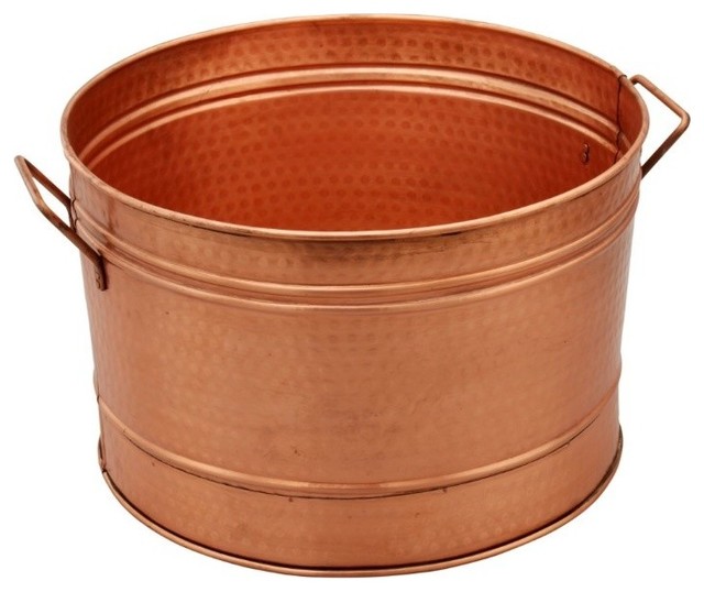 Hammered Pattern Galvanized Farmhouse Style Tub, Copper