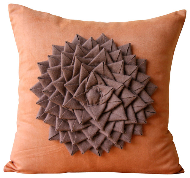 Applique Flower Felt Orange Decorative Pillows Cover Warm Summer