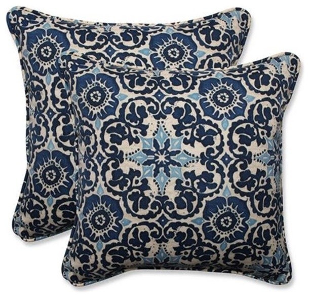 Pillow Perfect Indoor-Outdoor Woodblock Prism Blue Throw Pillow, 18.5", Set of 2