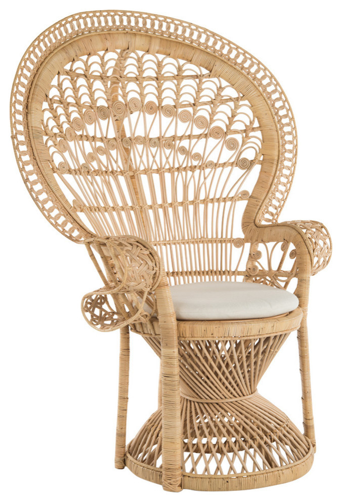 Grand Peacock Chair in Rattan with Seat Cushion Tropical Armchairs