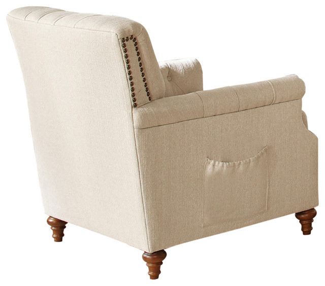 Nailhead Trim Accent Chair, Beige And Brown Traditional Armchairs