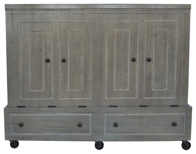 Queen Size Brocade Mobile Murphy Bed Pearl Gray Transitional Queen Size Brocade Mobile Murphy Bed Pearl Gray